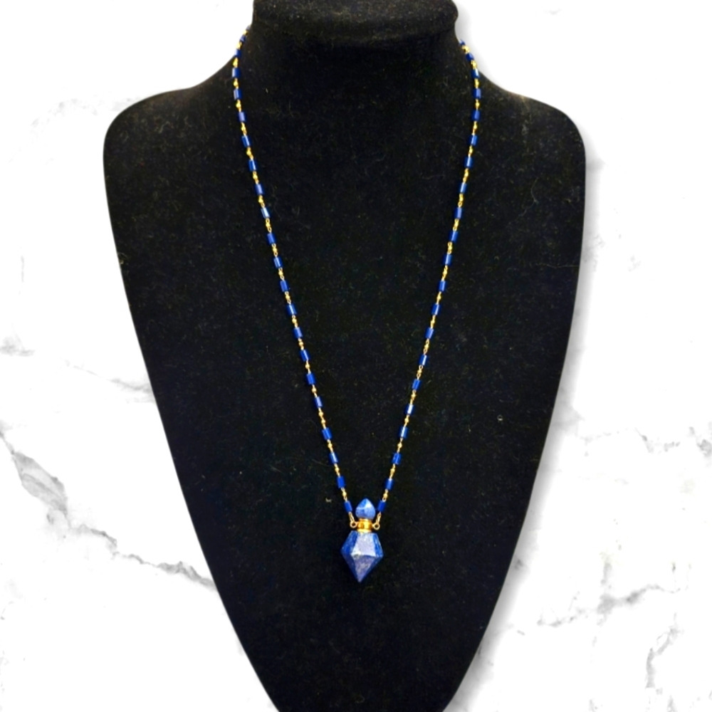 NWT Aviva Stanoff Lapis Bottle 14K Gold & Lapis Beaded Necklace